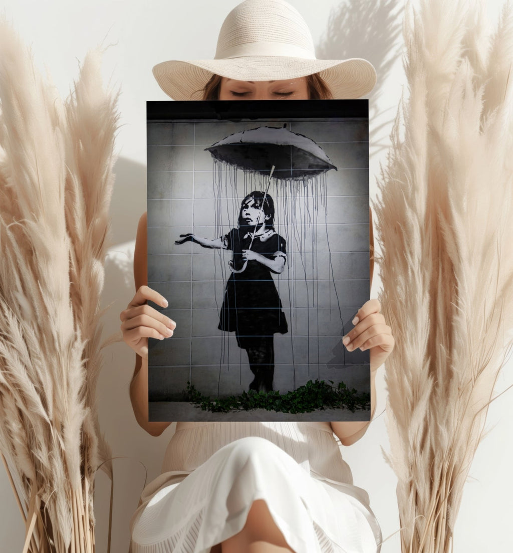 Banksy Style Rain Aluminum Print