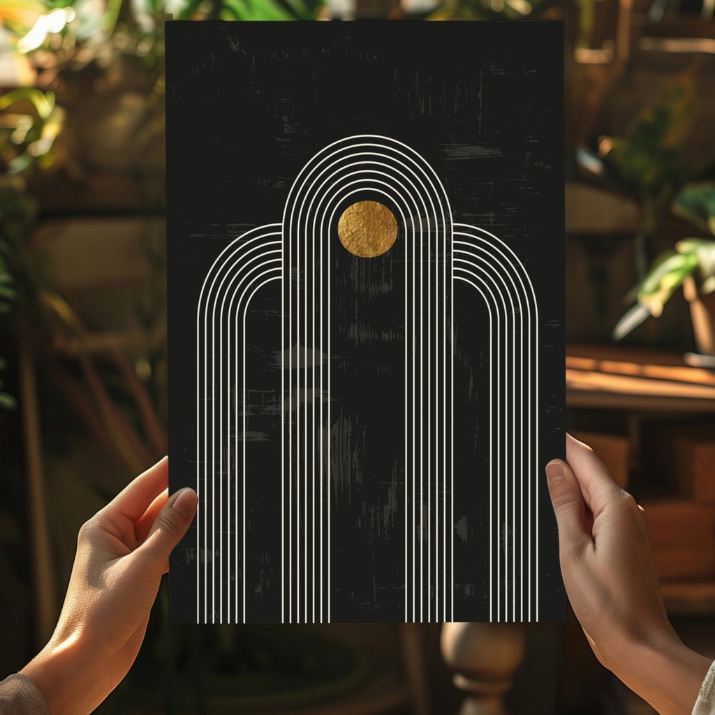 Abstract Line Art Dots and Lines Aluminum Print