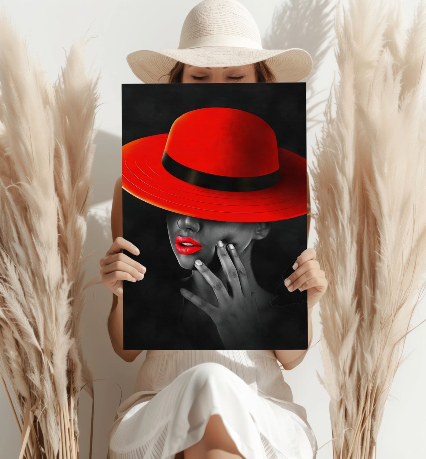 Woman with Red Hat Aluminum Print