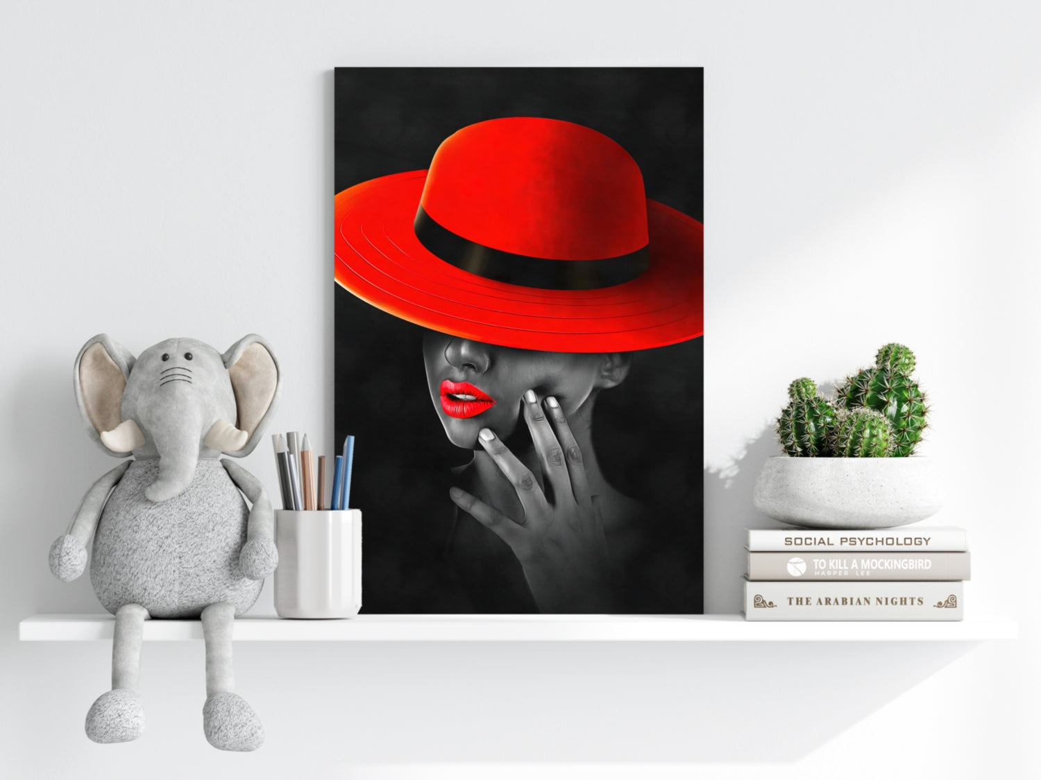 Woman with Red Hat Aluminum Print