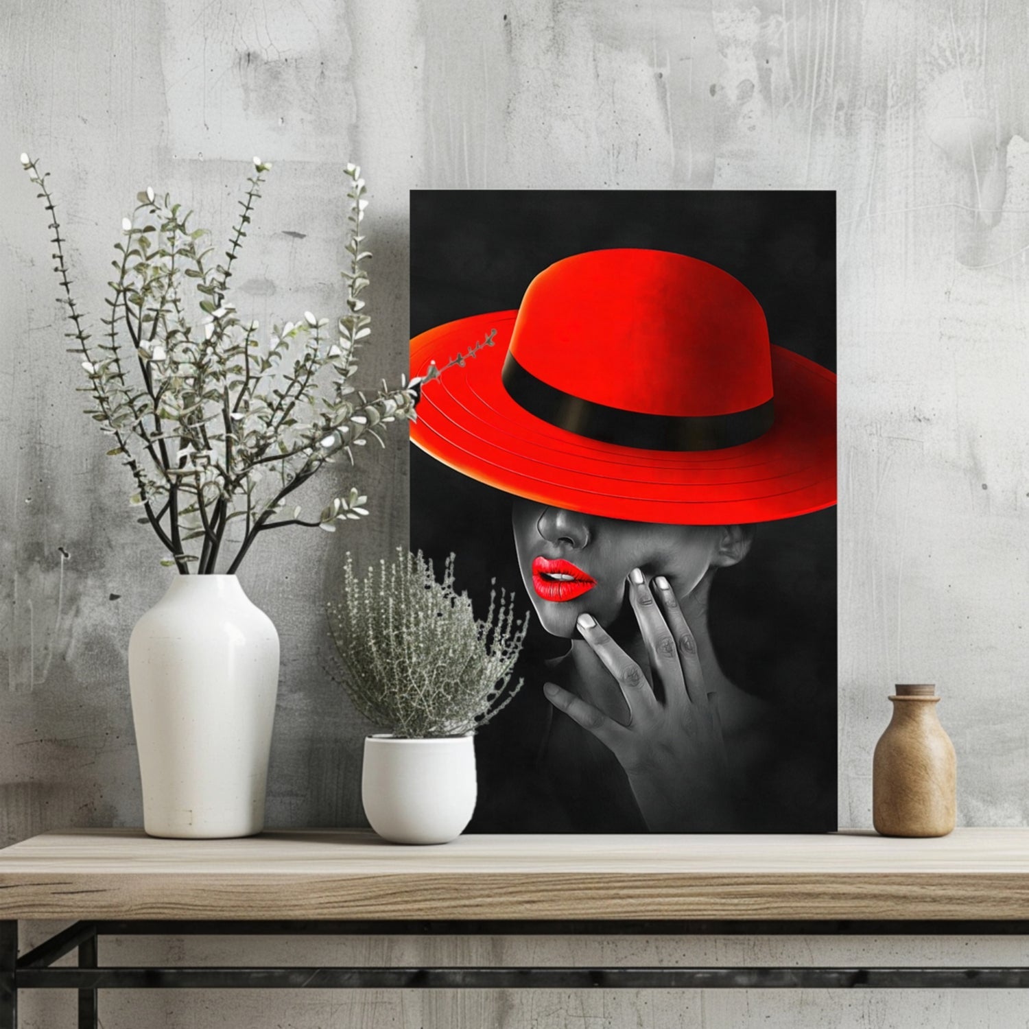Woman with Red Hat Aluminum Print