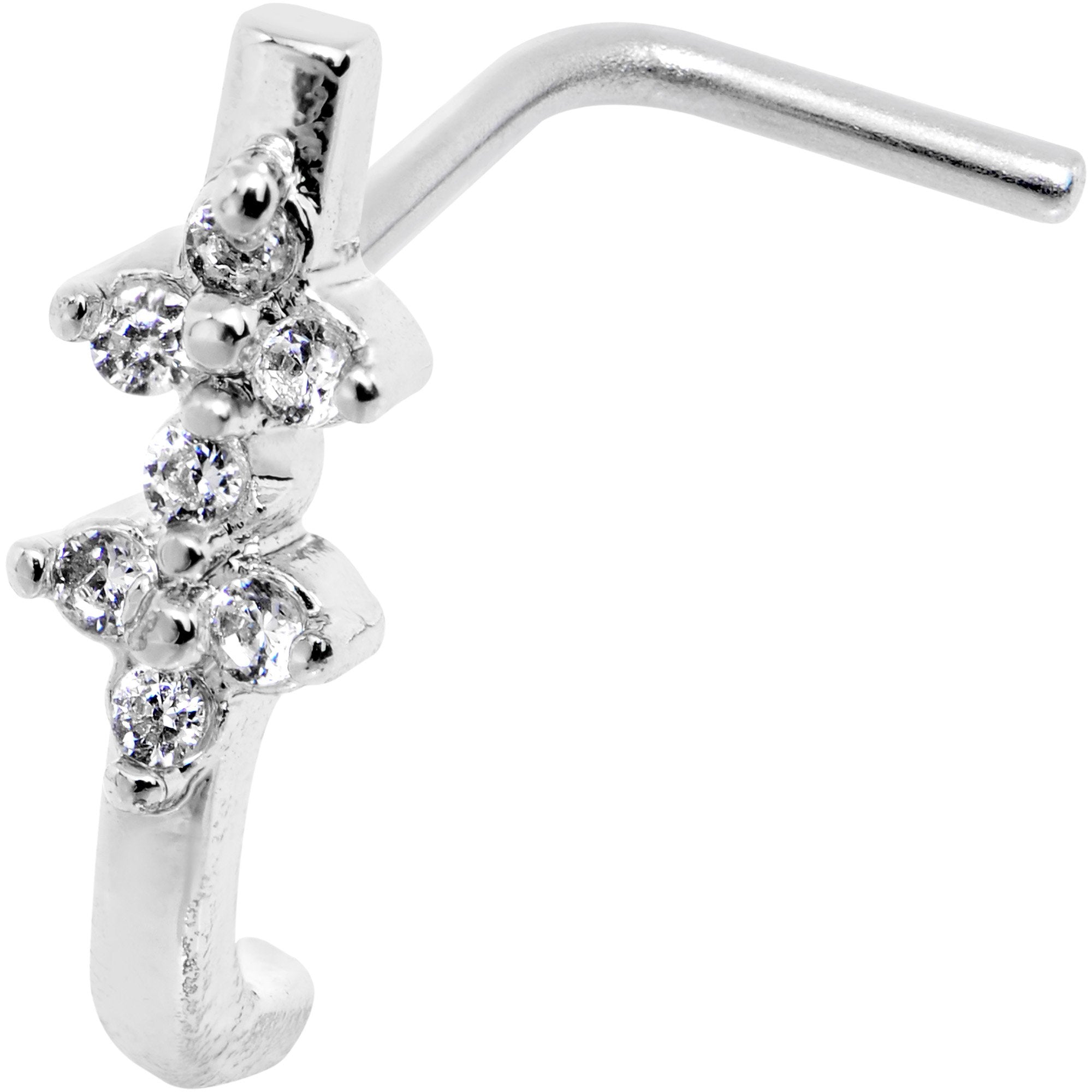 18G Clear CZ Bling Faux Hoop L Shaped Nose Ring