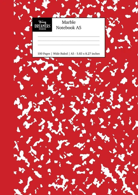 Marble Notebook A5: Red Marble Wide Ruled Journal - Paperback