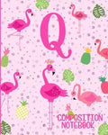 Composition Notebook Q: Pink Flamingo Initial Q Composition Wide Ruled Notebook - Paperback