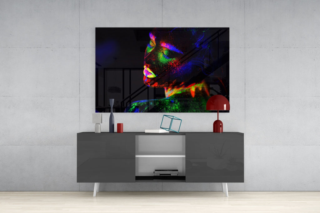 Neon Woman Glass Wall Art