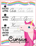 Cursive handwriting workbook: Unicorn Cursive Writing Practice Book Homework For Girl Kids Beginners How to Write Cursive Alfhabet Step By Step And - Paperback