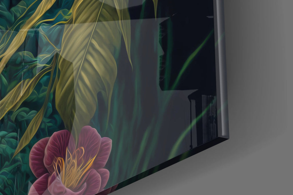 Trap Behind Flowers Glass Wall Art  || Designers Collection