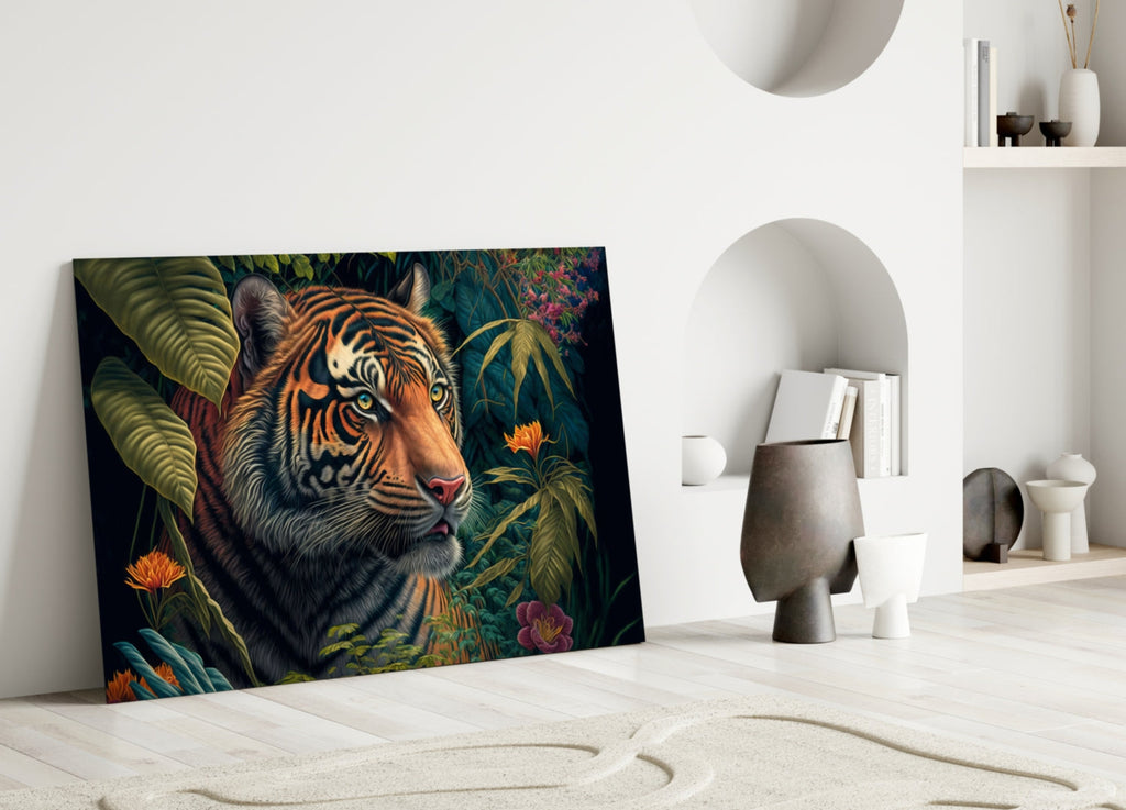 Trap Behind Flowers Glass Wall Art  || Designers Collection