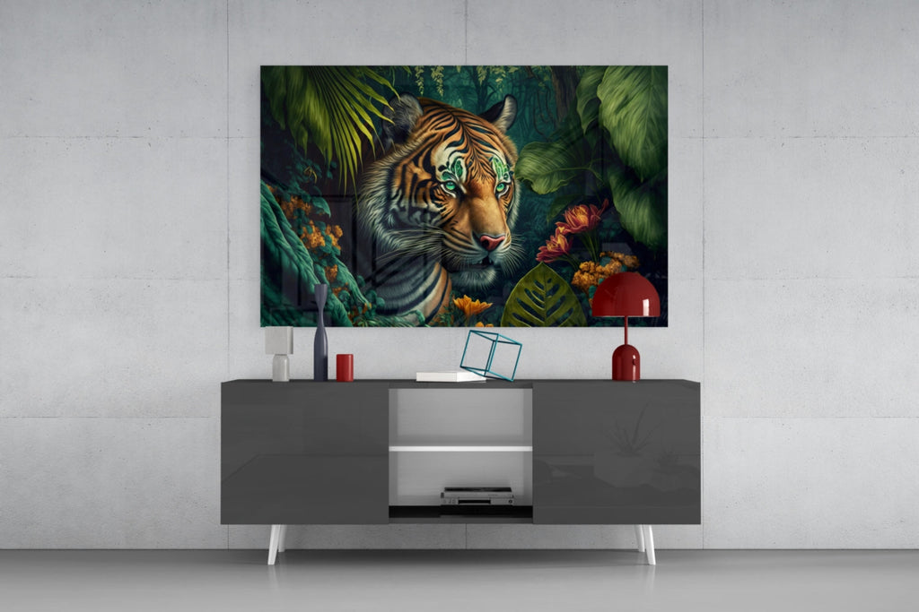 Trap Behind Flowers Glass Wall Art  || Designer Collection