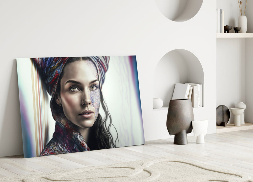 Girl with a Tattoo Glass Wall Art  || Designer Collection