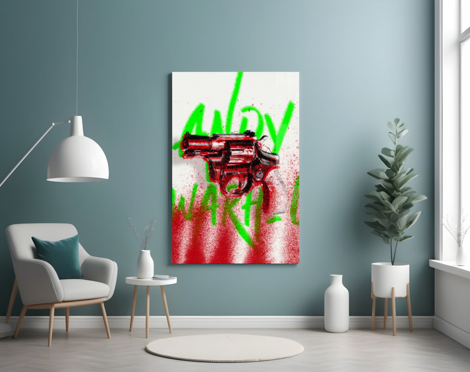 Andy Warhol and Gun Glass Wall Art || Designer Collection