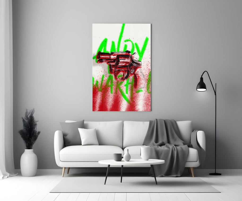 Andy Warhol and Gun Glass Wall Art || Designer Collection