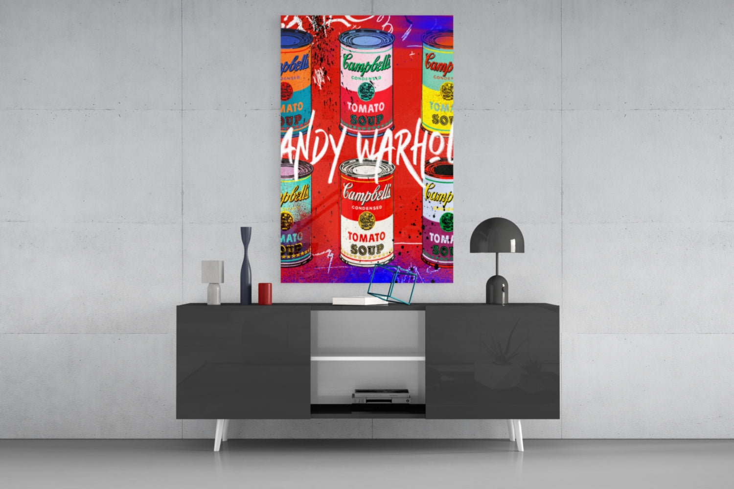 Andy Warhol and Cans Glass Wall Art || Designer Collection