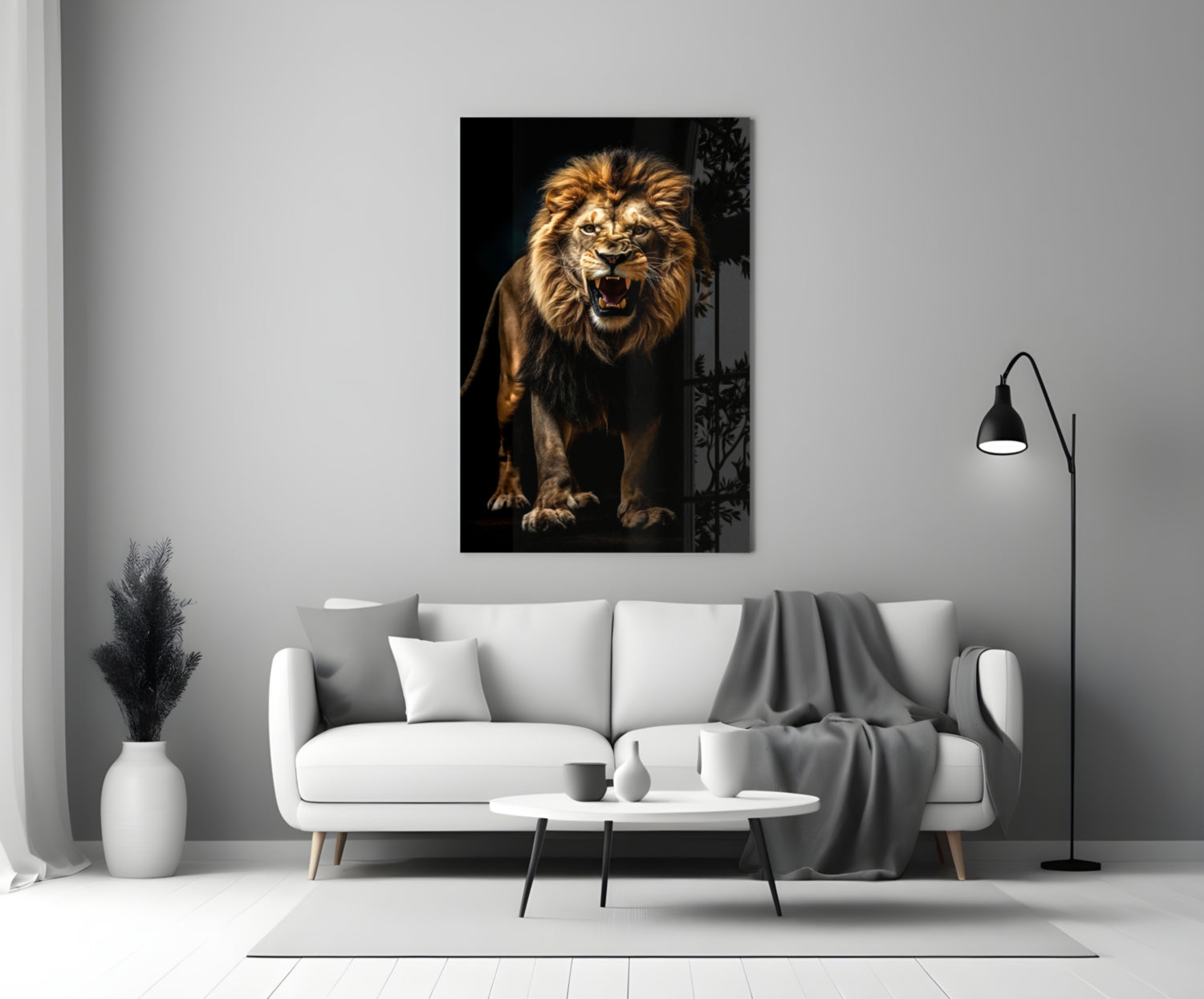 Lion in the Dark Glass Wall Art|| Designer's Collection