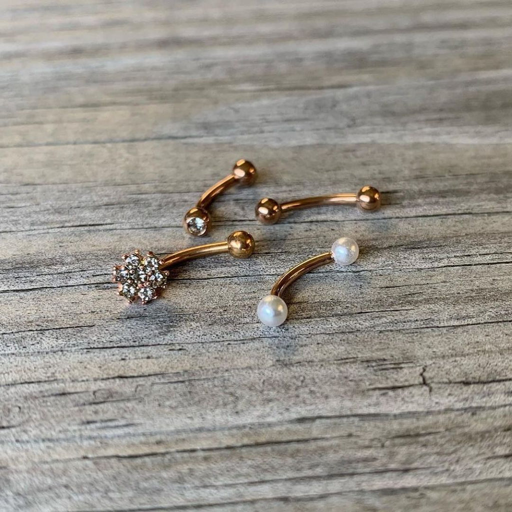16G 5/16 Gem Golden Variety Curved Eyebrow Daith Rook Set of 4