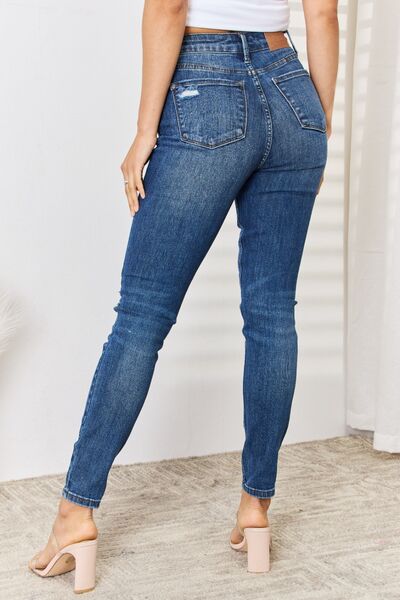 Judy Blue Remy High Waisted Distressed Blue Denim Skinny Jeans