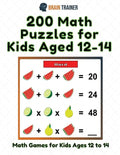 200 Math Puzzles for Kids Aged 12-14 - Math Games for Kids 12 to 14 - Paperback