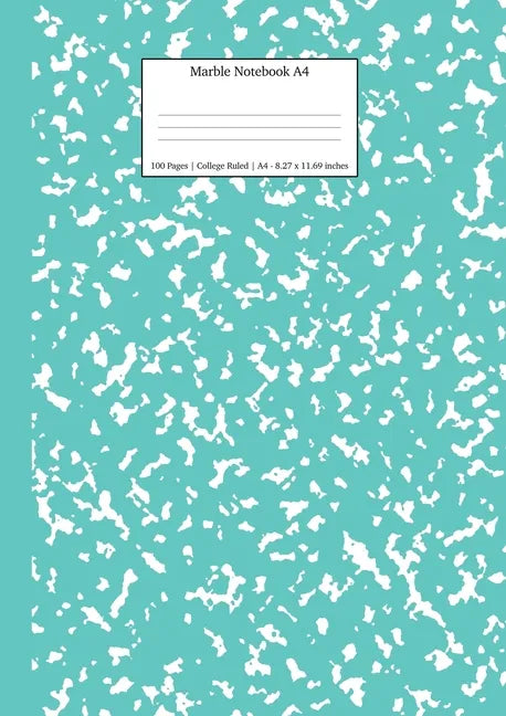 Marble Notebook A4: Turquoise Marble College Ruled Journal - Paperback