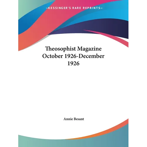 Theosophist Magazine October 1926-December 1926 - Paperback