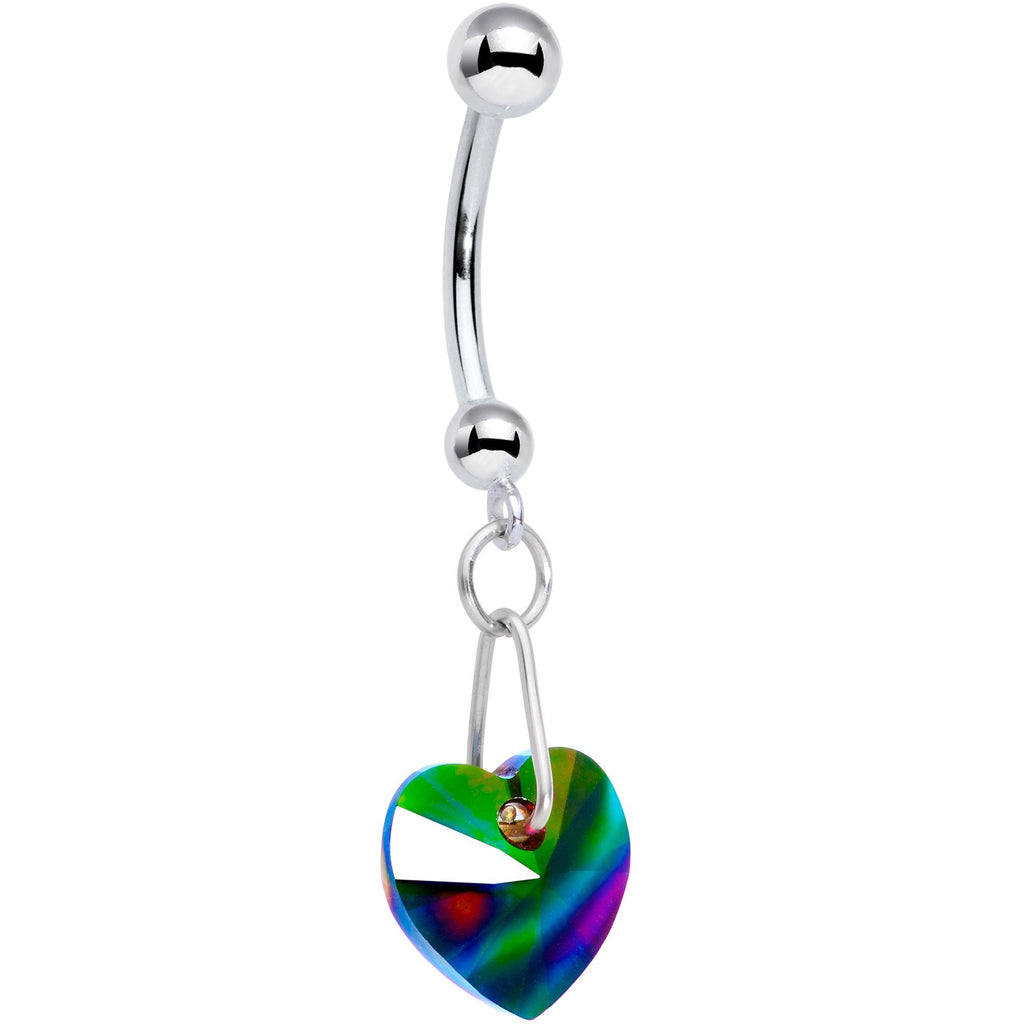 14K White Gold Heart Belly Ring Created with Crystals