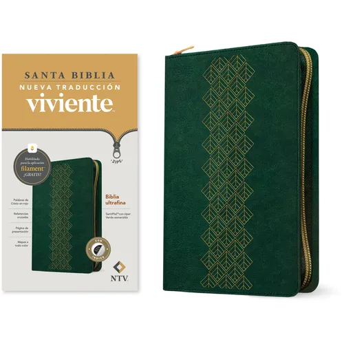 Biblia Ultrafina Ntv de Zíper, Con Filament (Sentipiel, Verde Esmeralda, Índice, Letra Roja) - Imitation Leather