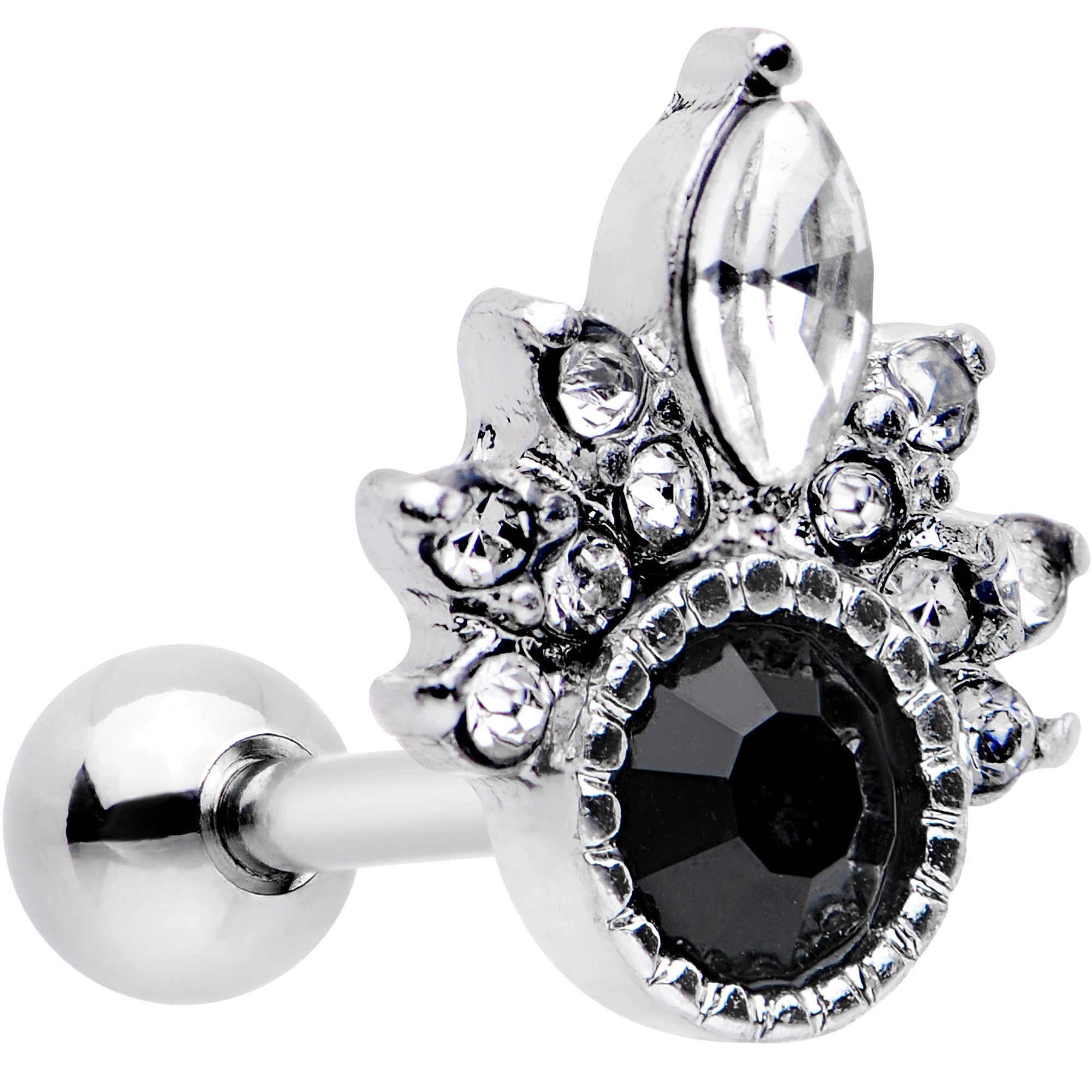 16G 1/4 Clear Black Gem Cocktail Party Tragus Cartilage Earring
