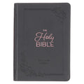 KJV Holy Bible, Compact Large Print Faux Leather Red Letter Edition - Ribbon Marker, King James Version, Gray - Leather