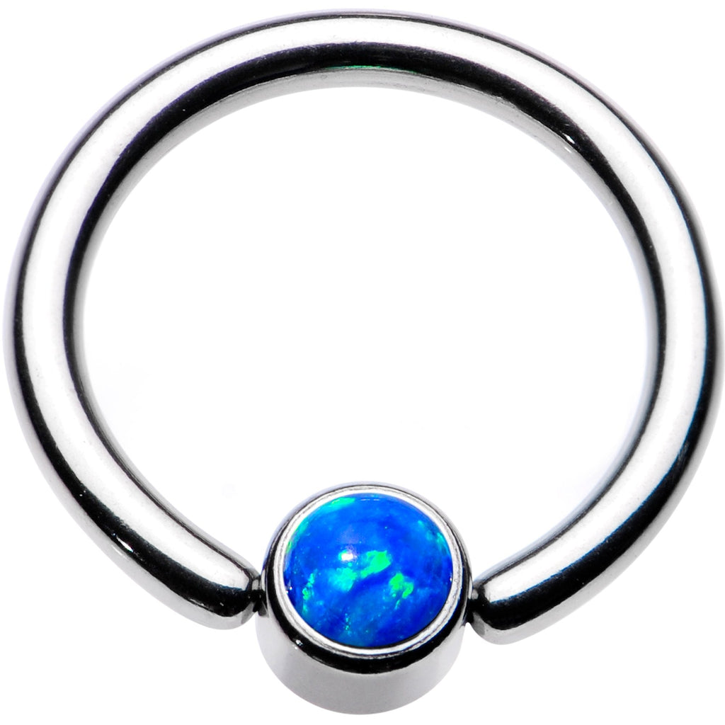 14G 3/8 Aqua Faux Opal 4mm Disc BCR Captive Ring