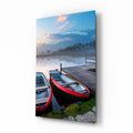 Lake and Boats Landscape Glass Wall Art