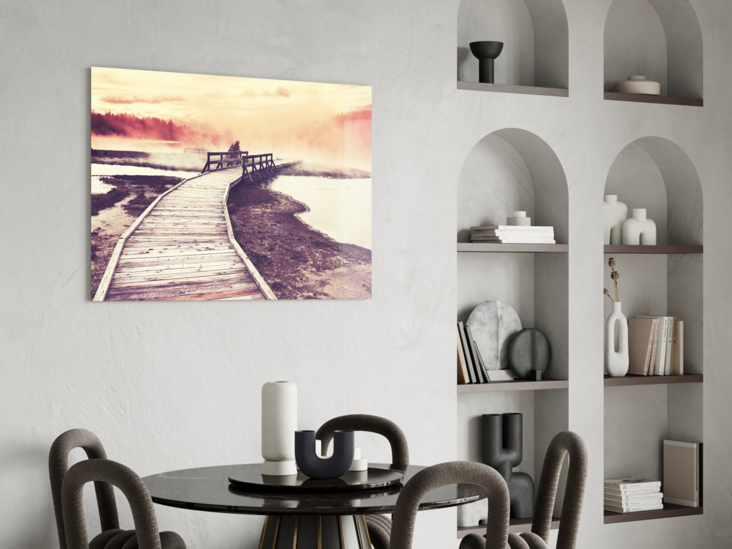 Dock in the Fog Glass Wall Art
