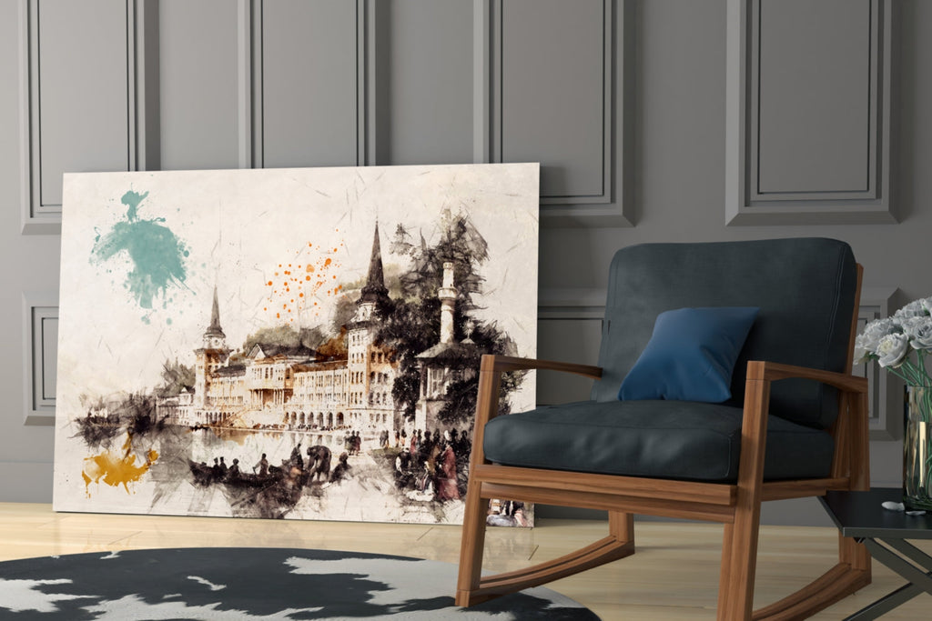 Tower Illustration Glass Wall Art