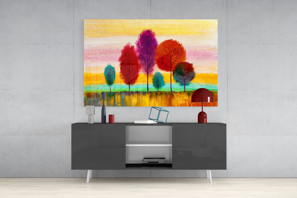 Colorful Trees Glass Wall Art