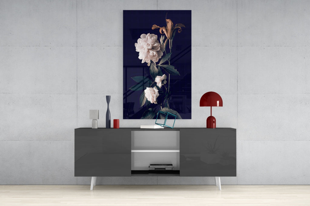 White Rose Glass Wall Art