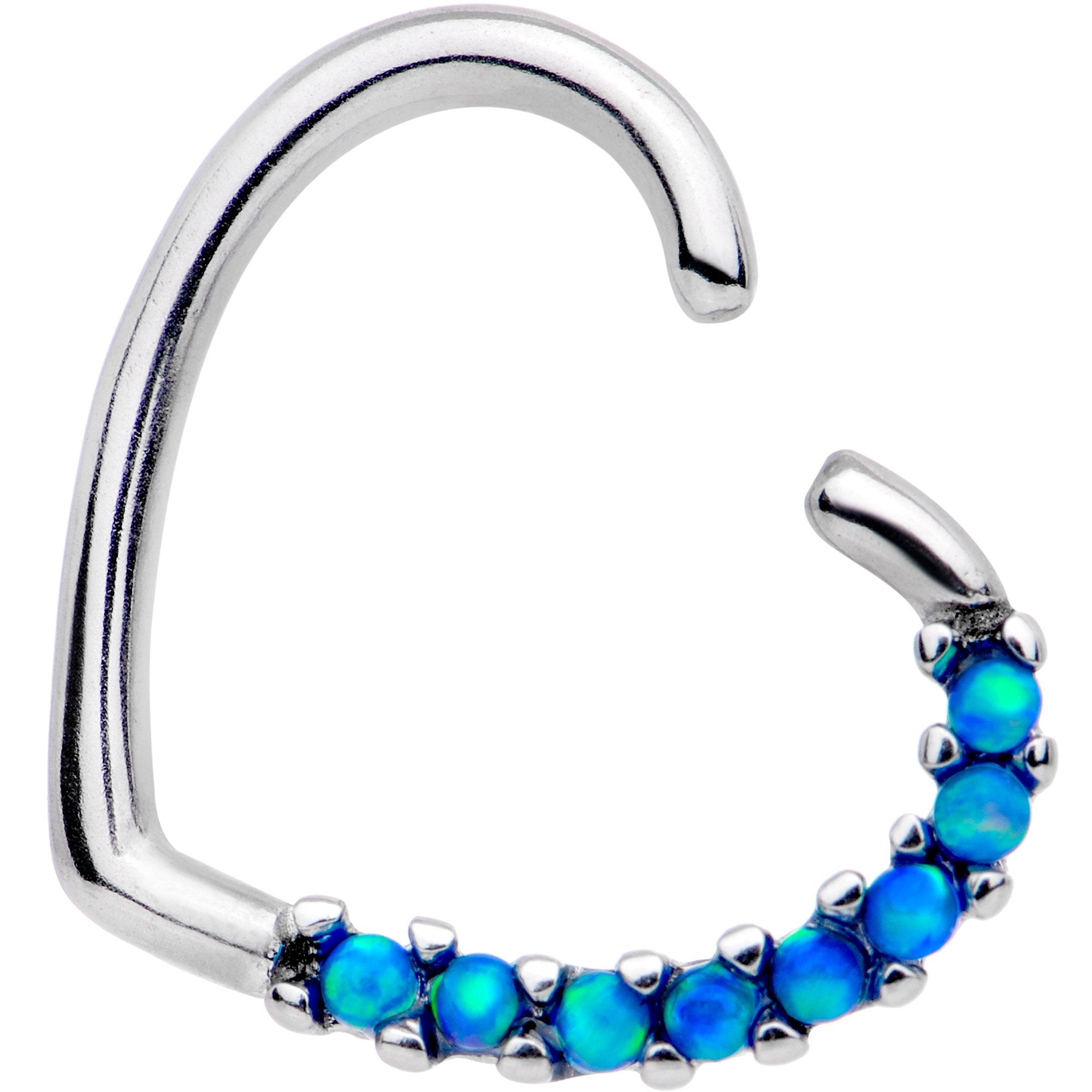16G Blue Synthetic Opal Left Side Heart Cartilage Closure Ring