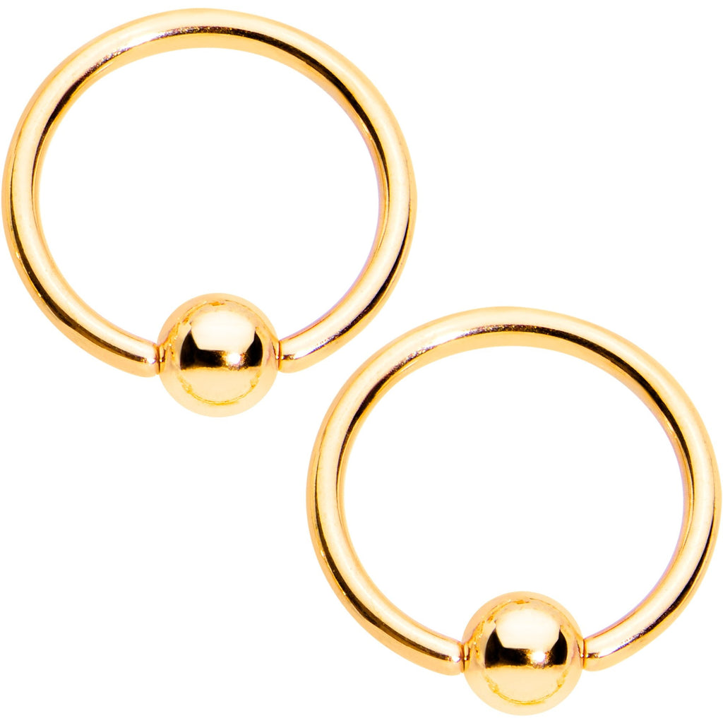 14G Rainbow Gem Star Gold Tone BCR Ring Barbell Nipple Ring Set