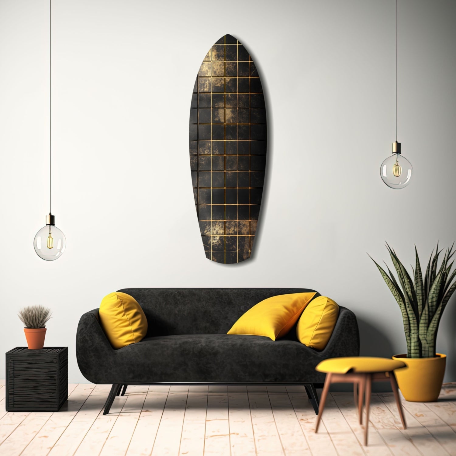Golden Surf Reflection Glass Wall Art