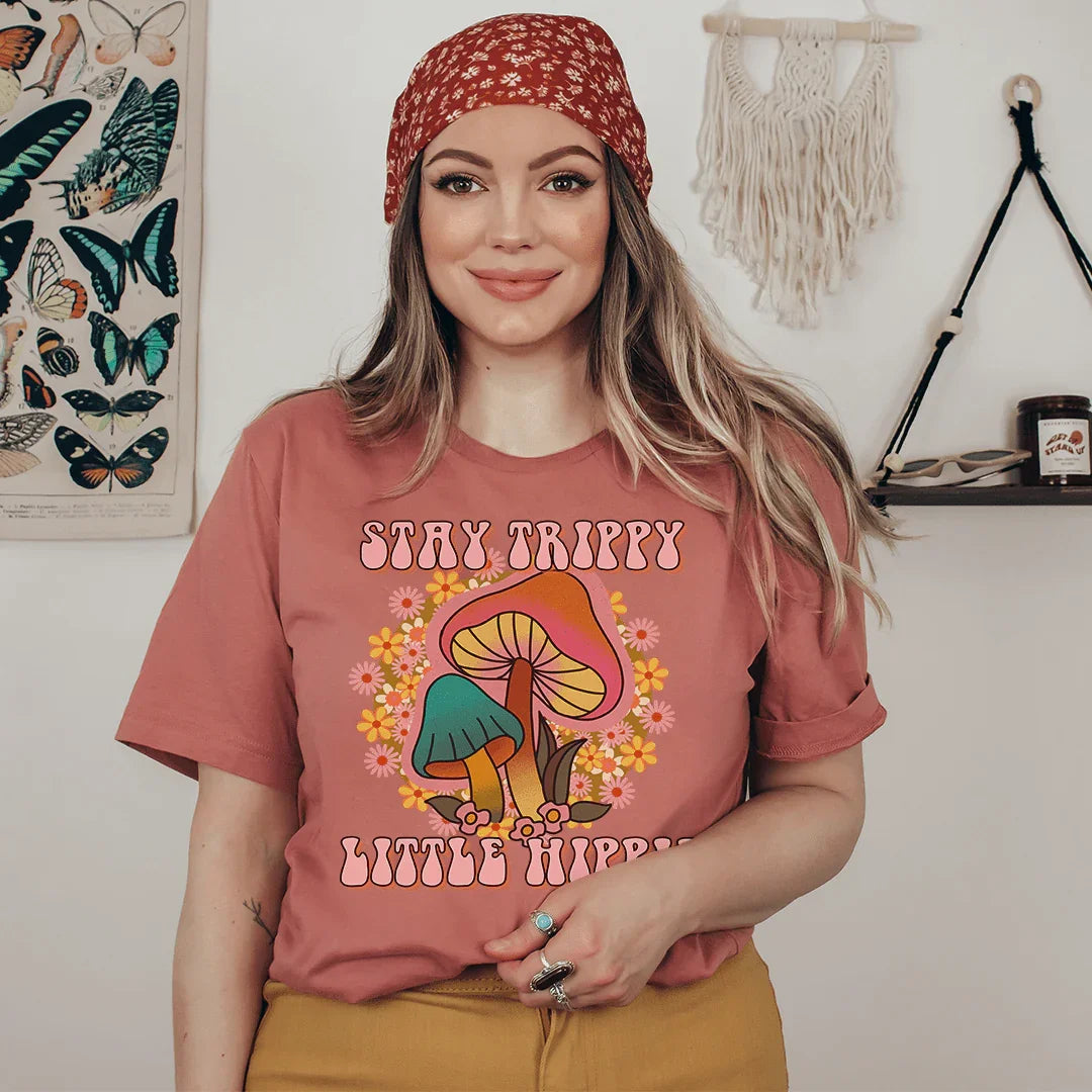 Stay Trippy Little Hippie Mushrooms Tee