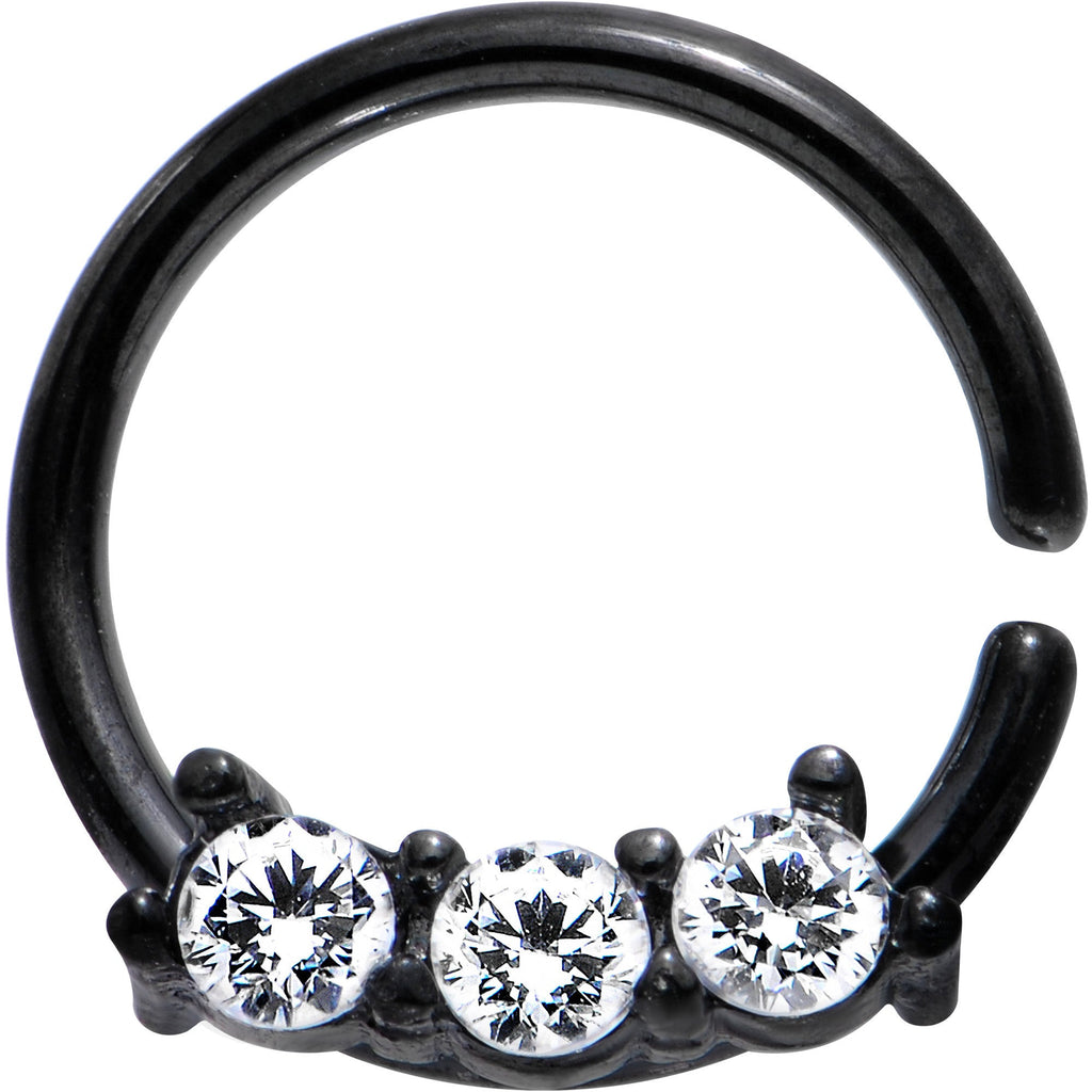 18G 5/16 Clear Cubic Zirconia Black IP Steel Circular Ring