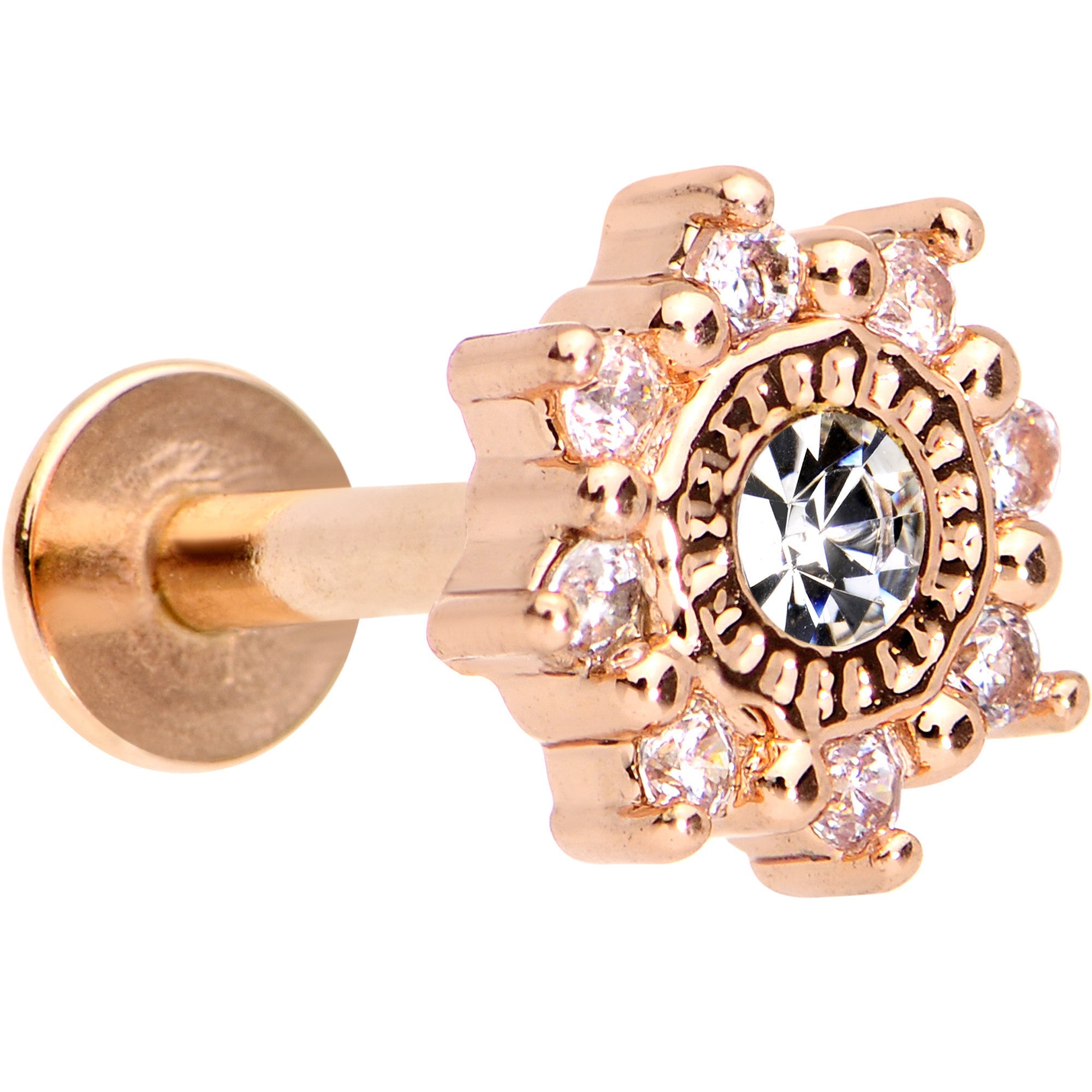 1/4 Clear CZ Rose Gold Tone Starflake Cartilage Tragus Earring