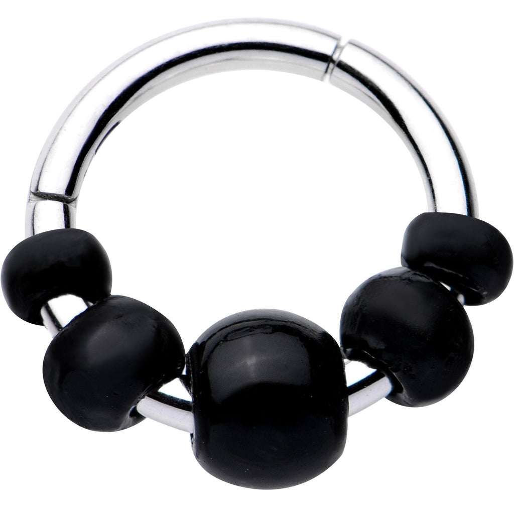 16G 5/16 Black Chunky Beads Hinged Segment Ring
