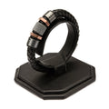 Mens Black Braided Leather Rose Gold IP & Steel Beads Bracelet