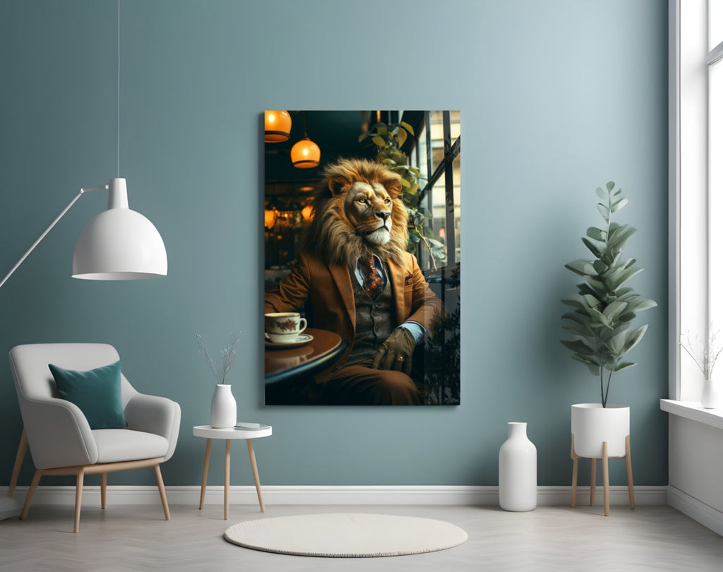 Lion Gentleman Glass Wall Art