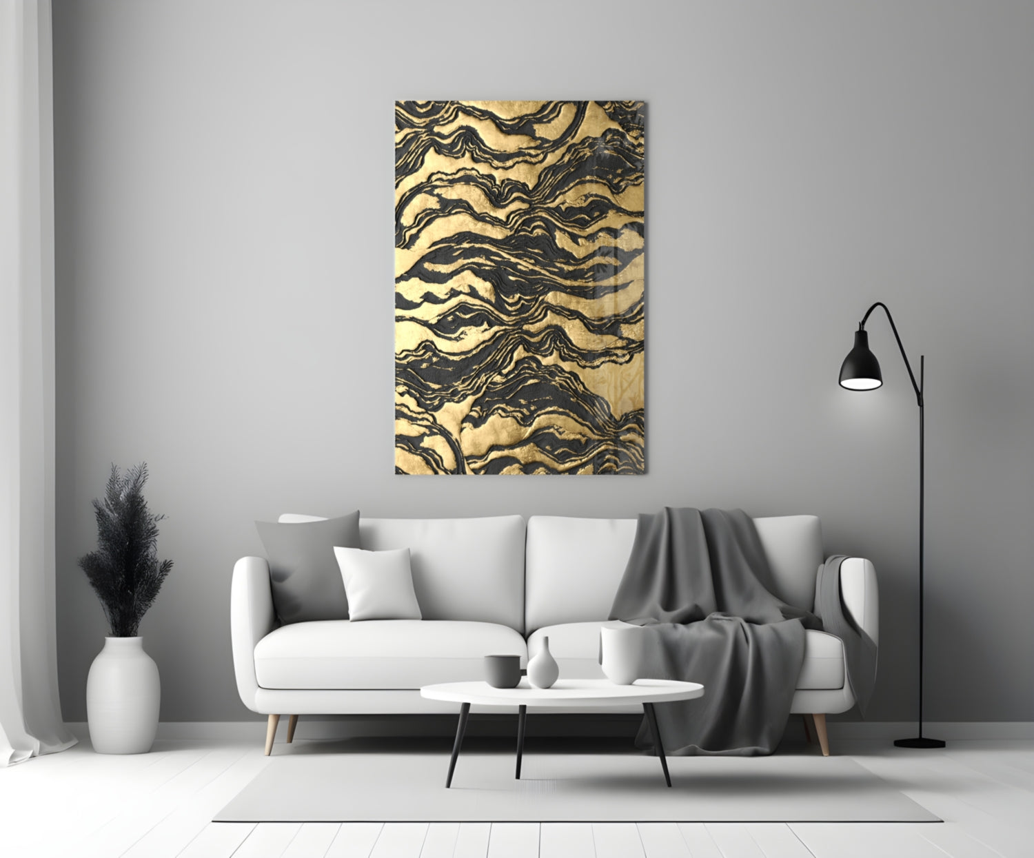 Golden Waves Glass Wall Art